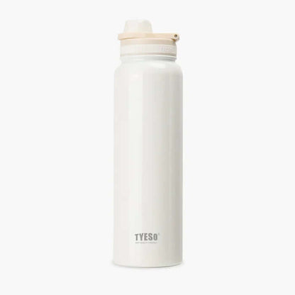 TYESO Stainless Steel Sports Bottle With Handle 40oz in white with a leak-proof lid, ideal for active lifestyles and corporate gifts.