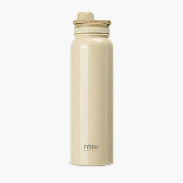 TYESO Stainless Steel Sports Bottle With Handle 40oz in beige color, ideal for hydration and corporate gifts.