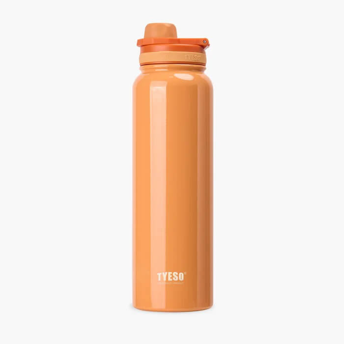 TYESO Stainless Steel Sports Bottle With Handle 40oz in orange color, perfect for hydration and corporate gift.