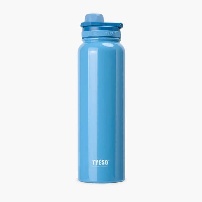 TYESO Stainless Steel Sports Bottle With Handle 40oz in blue, perfect for sports and corporate gifts.