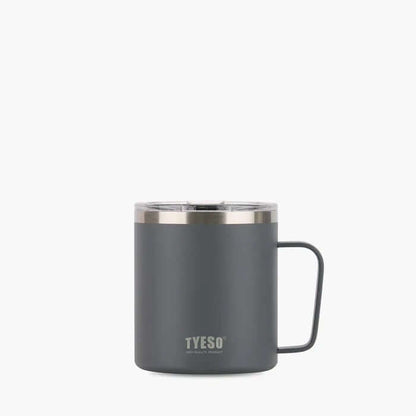TYESO Coffee Mug 14oz with grey exterior and stainless-steel rim, ideal corporate gift for beverage lovers.