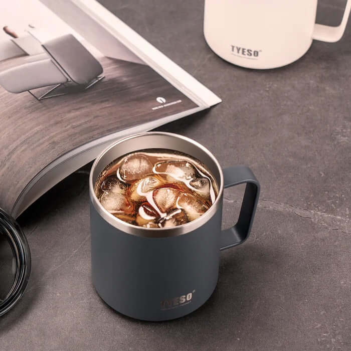 TYESO Coffee Mug 14oz with iced tea, perfect corporate gift for coffee lovers.