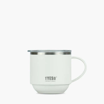 TYESO 11oz Coffee Mug with sliding lid and handle, perfect for hot or cold beverages, ideal corporate gift.