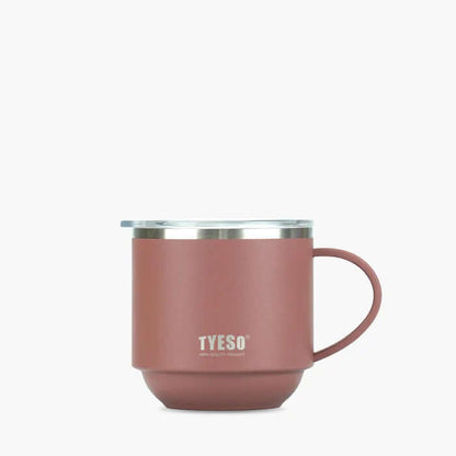 TYESO 11oz Coffee Mug in pink with stainless steel lid, perfect for hot and cold beverages, ideal corporate gift.