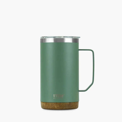 TYESO 24oz Coffee Mug in green color with cork base and sliding lid, ideal for hot and cold beverages.