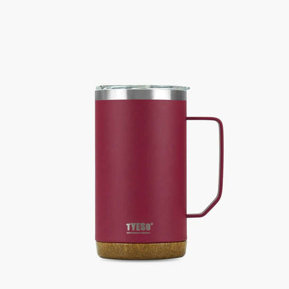 TYESO 24oz Coffee Mug in burgundy color with a cork base, ideal for hot and cold beverages, perfect corporate gift.