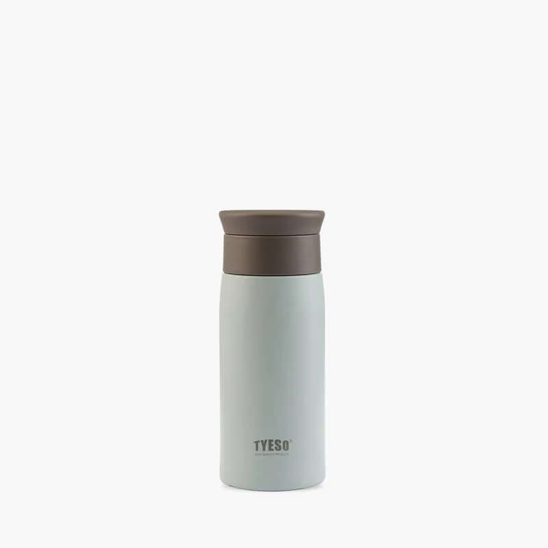 TYESO Vacuum Bottle 12oz in light green with brown lid, perfect for corporate gifts and maintaining drink temperatures.