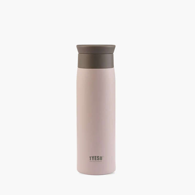 TYESO Vacuum Bottle 17oz in soft pink with a brown lid, perfect for corporate gift or everyday use.