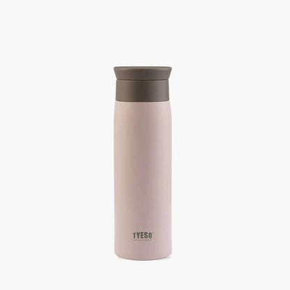 TYESO Vacuum Bottle 17oz in soft pink with a brown lid, perfect for corporate gift or everyday use.