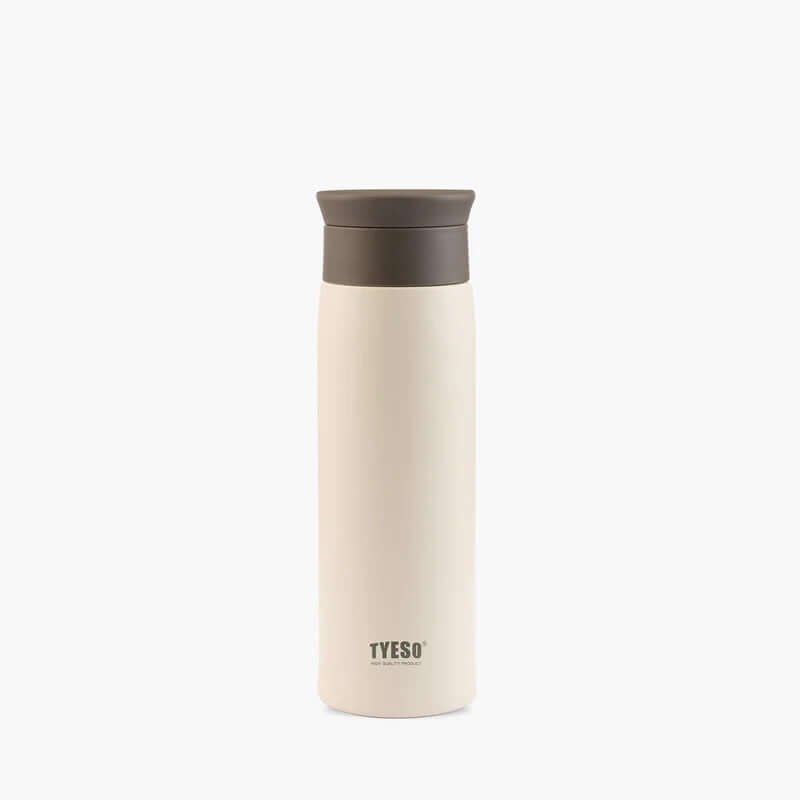 TYESO Vacuum Bottle 17oz in cream color with brown lid, ideal for stylish hydration and corporate gift.