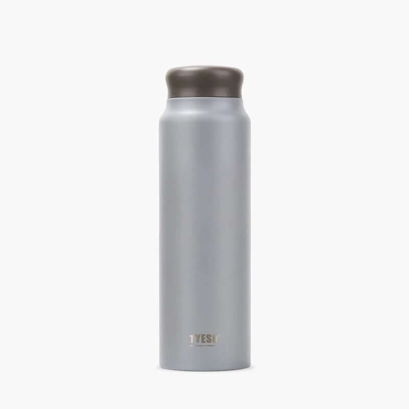 TYESO Light Weight Bottle 27oz in silver with brown lid, perfect for hydration and corporate gift.