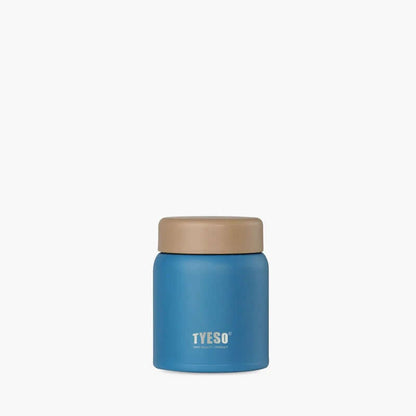 TYESO Small Food Jar 7oz in blue with a beige lid, perfect for portable food storage and corporate gifts.