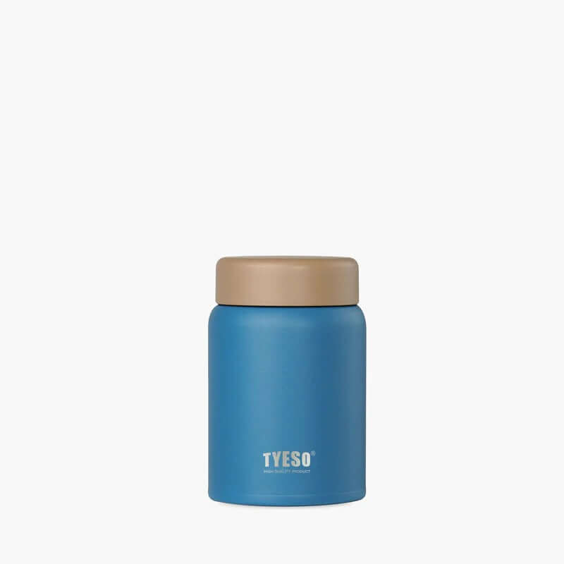 TYESO Small Food Jar 9oz in blue with tan lid, ideal for snacks and corporate gift.