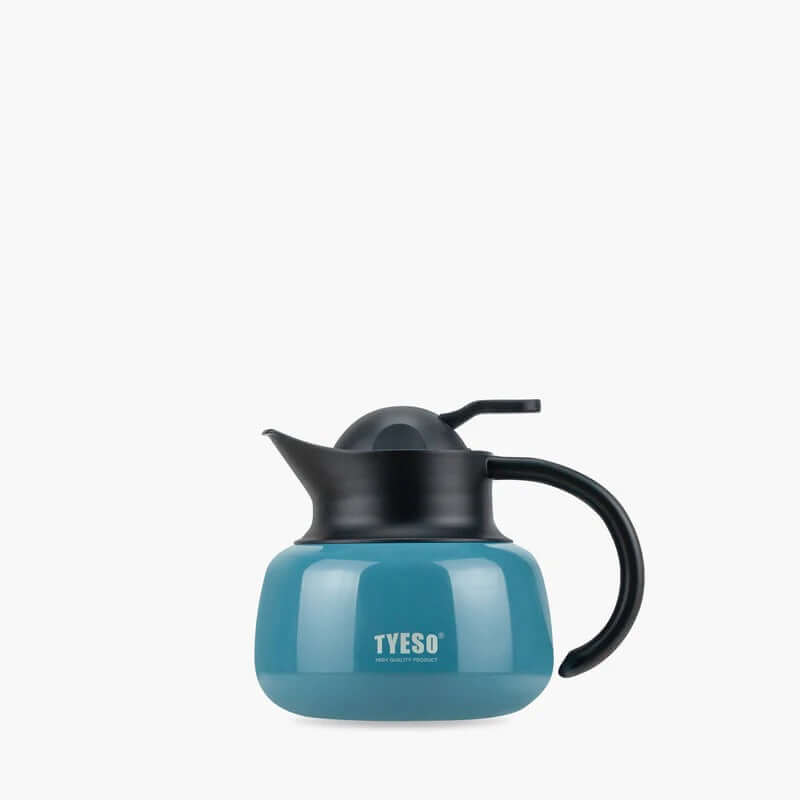 TYESO Vacuum Insulated Teapot with Strainer 20oz in teal color, perfect for tea lovers and as a corporate gift.