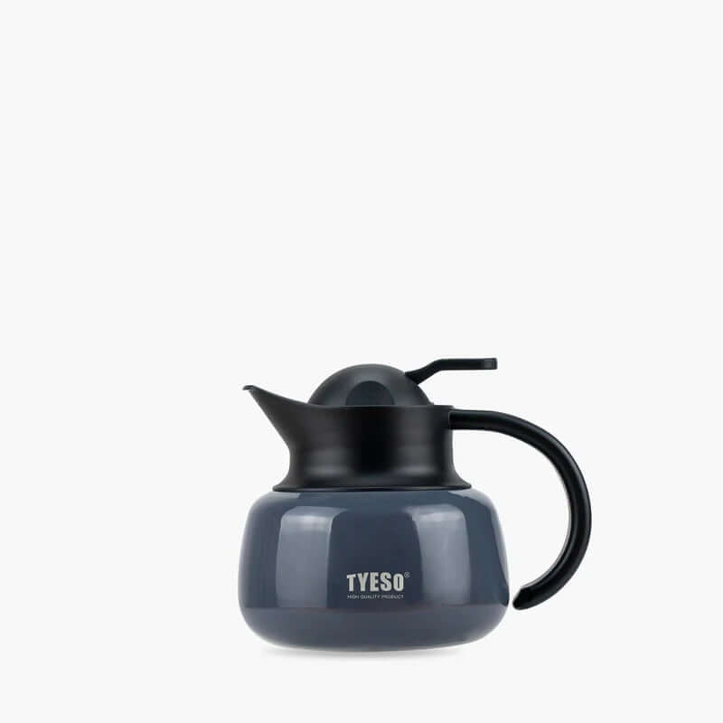 TYESO Vacuum Insulated Teapot with Strainer 20oz in dark gray, showcasing its sleek design and functionality.