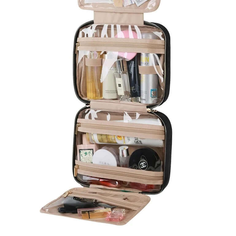 Bagsmart The Space Saver Toiletry Bag with organized compartments and transparent windows for travel essentials.