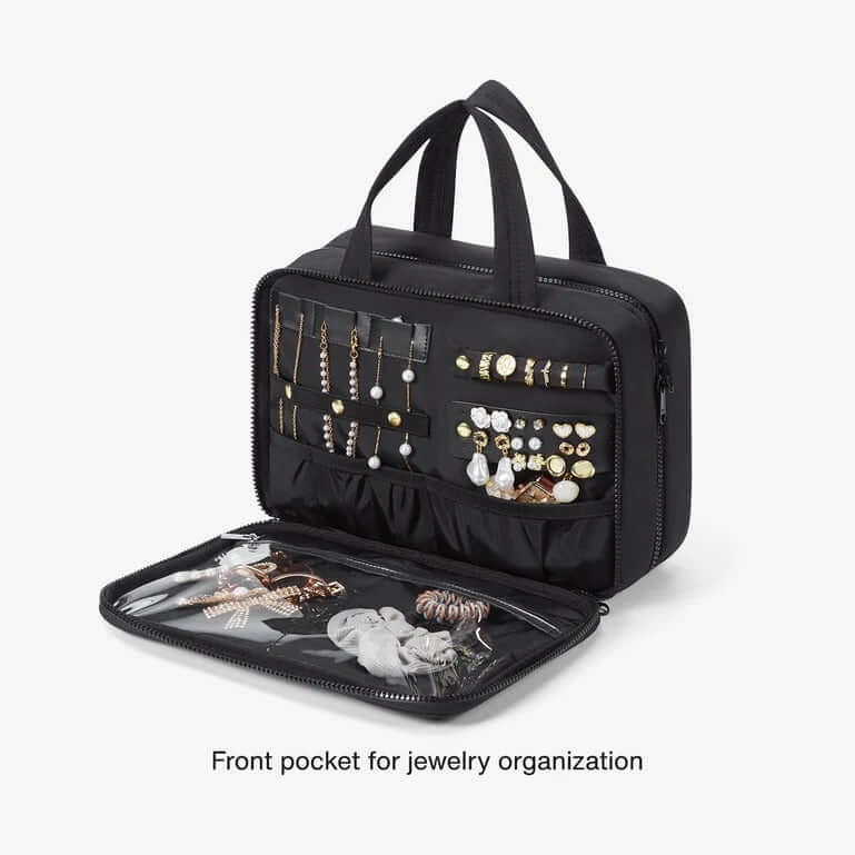 Bagsmart Zora Spacesaver Puffy Multi-Functional Toiletry Bag with jewelry organization pocket.