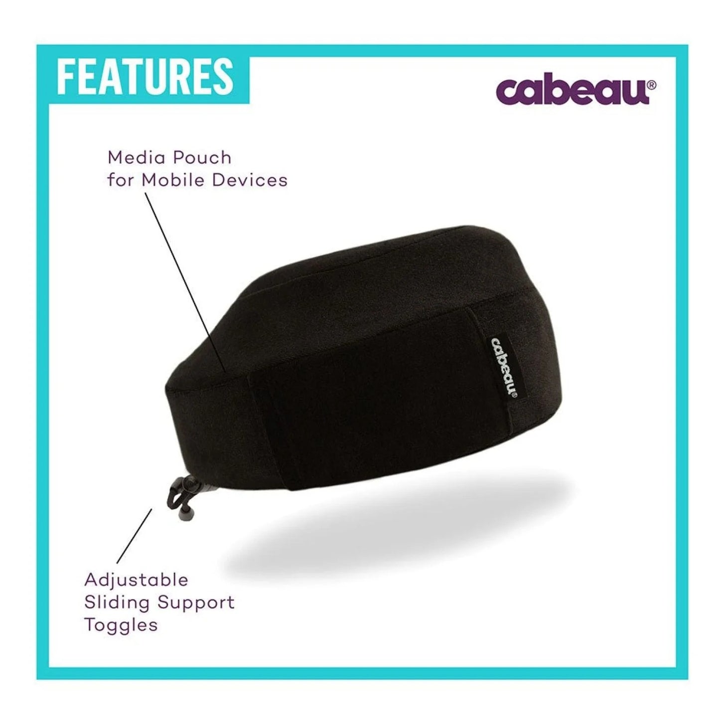 Cabeau Evolution Classic Travel Neck Pillow features adjustable support toggles and media pouch for mobile devices.