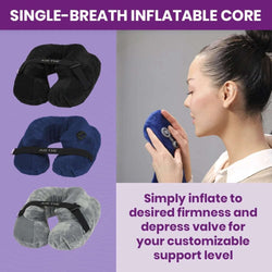 Cabeau AirTNE Inflatable Travel Neck Pillow with single-breath inflatable core for customizable support