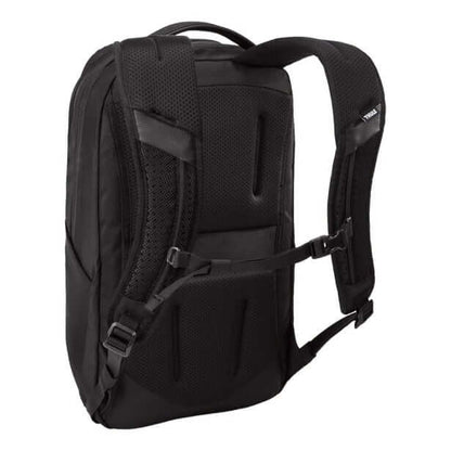 Thule Accent Recycled Backpack 20L in black, featuring padded straps and breathable back panel for comfort.