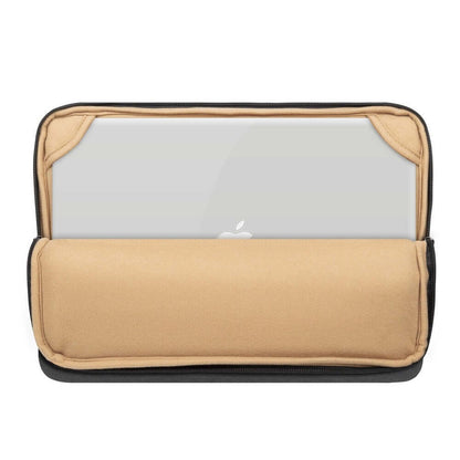 Rivacase Clark Eco Laptop Sleeve open, showcasing a sleek MacBook fit and eco-friendly design.