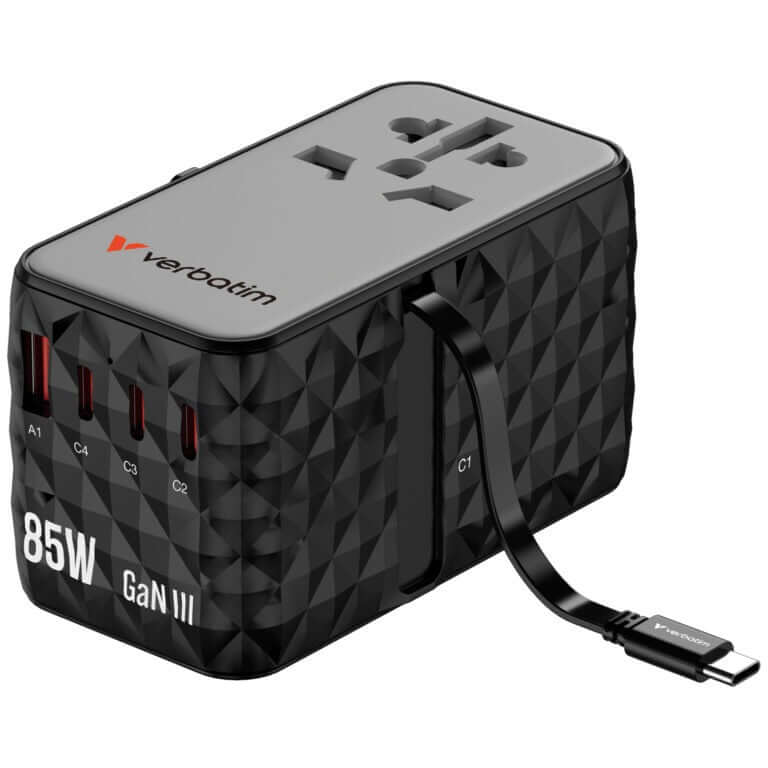 Verbatim Charge ‘n’ Travel Diamond 85W Universal Travel Adapter with Retractable Cable (CNT-02)