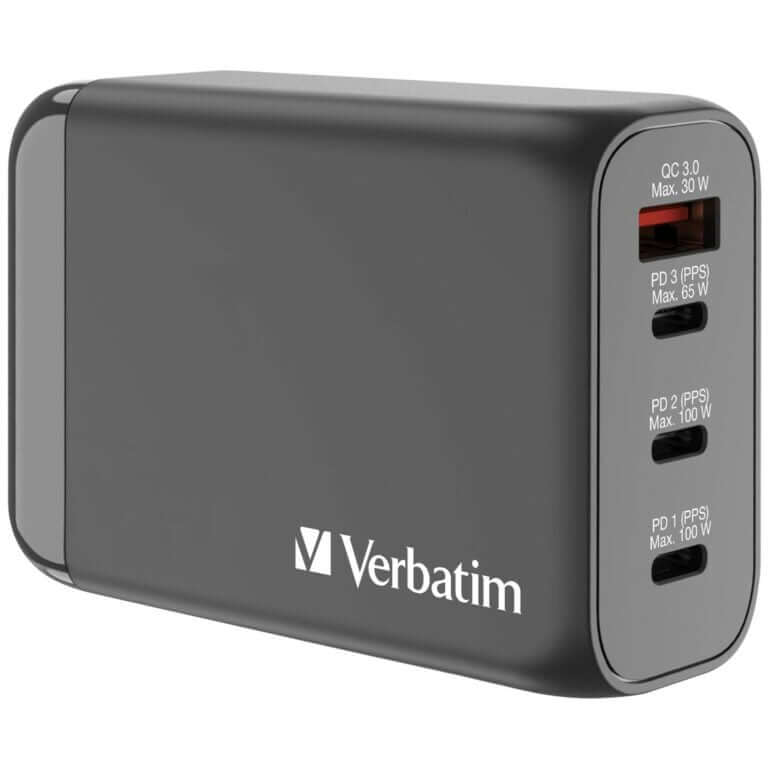 Verbatim 4 Port 100W PD 3.0 & QC 3.0 GaN Travel Charger with multiple USB ports