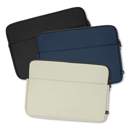ARCHER Soft-Touch Laptop Sleeve in black, navy, and cream showcasing stylish design and practicality.