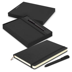 Moleskine Notebook and Pen Gift Set elegantly presented in a sleek black gift box, perfect for corporate gifts in Singapore.