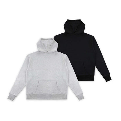 WNSDY Essential Hoodie in gray and black, made from organic cotton, perfect as a corporate gift.