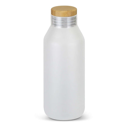 NATURA Ida Glass Bottle with bamboo lid, frosted finish, perfect for hydration and a great corporate gift.