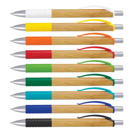 Trinity Bamboo Pen collection featuring various colors and retractable design, perfect for corporate gifts.