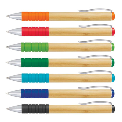 A collection of Bamboo Twist Pens in various colors, showcasing elegance and functionality, perfect as a Corporate Gift.