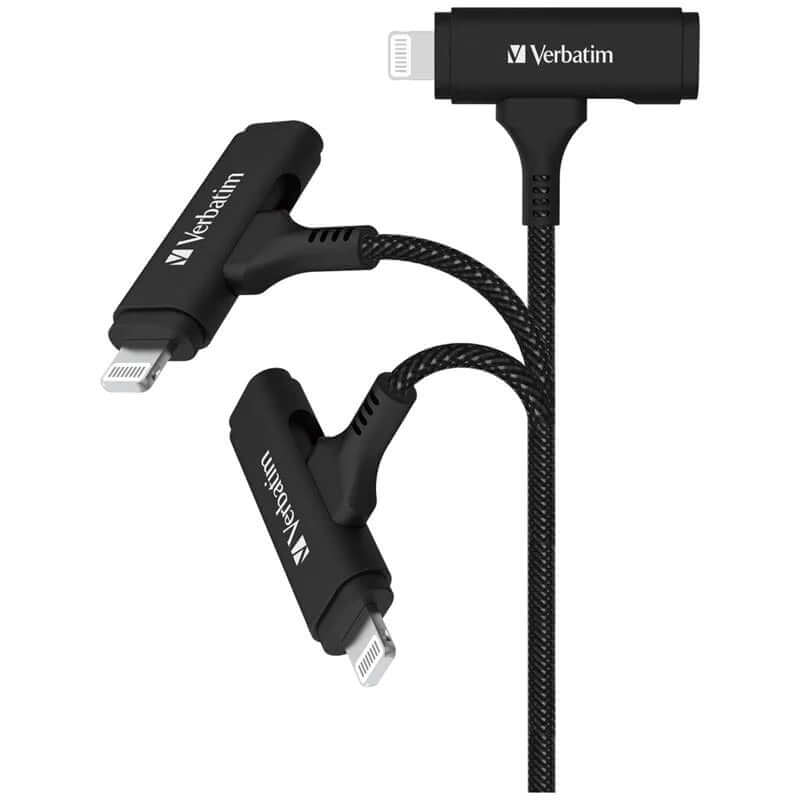 Verbatim VM66974 USB-C+Lightning 2in1 Cable 1.2M with durable design and fast charging features.