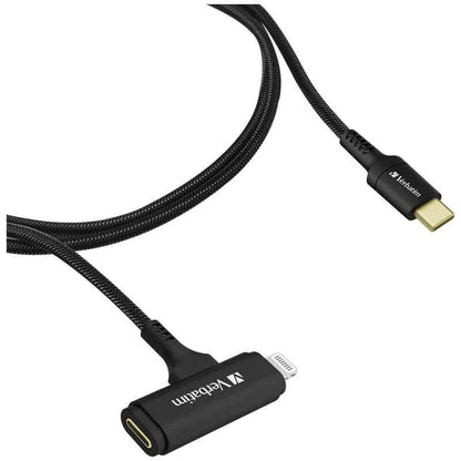 Verbatim VM66974 USB-C+Lightning 2in1 Cable 1.2M showcasing durable design and fast charging capabilities.