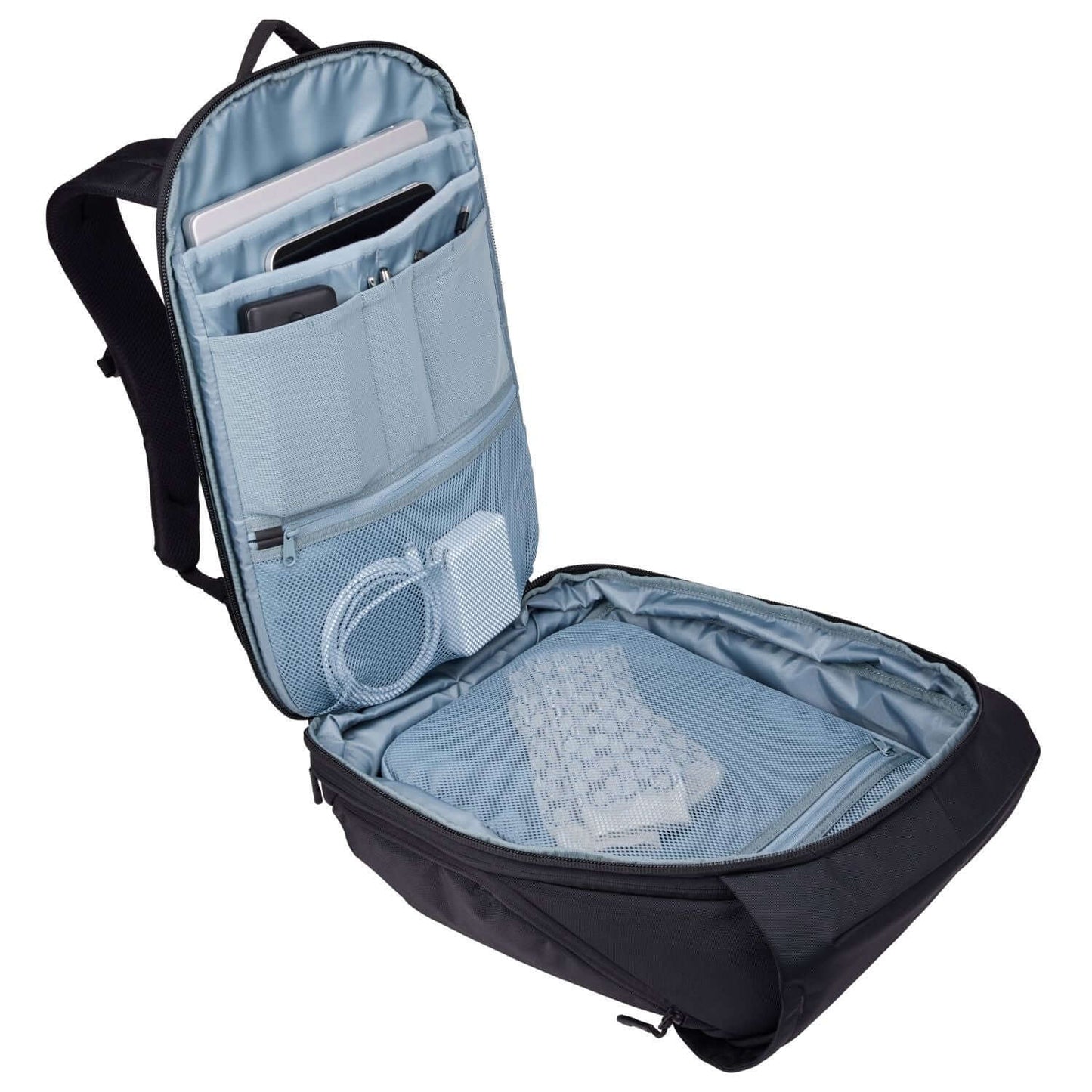 Thule Subterra 2 Travel Backpack 26L interior layout featuring laptop and tablet sleeves.
