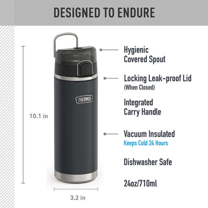 Thermos ICON™ IS2202 710ml Stainless Steel Water Bottle with Spout features insulated design and hygienic spout.