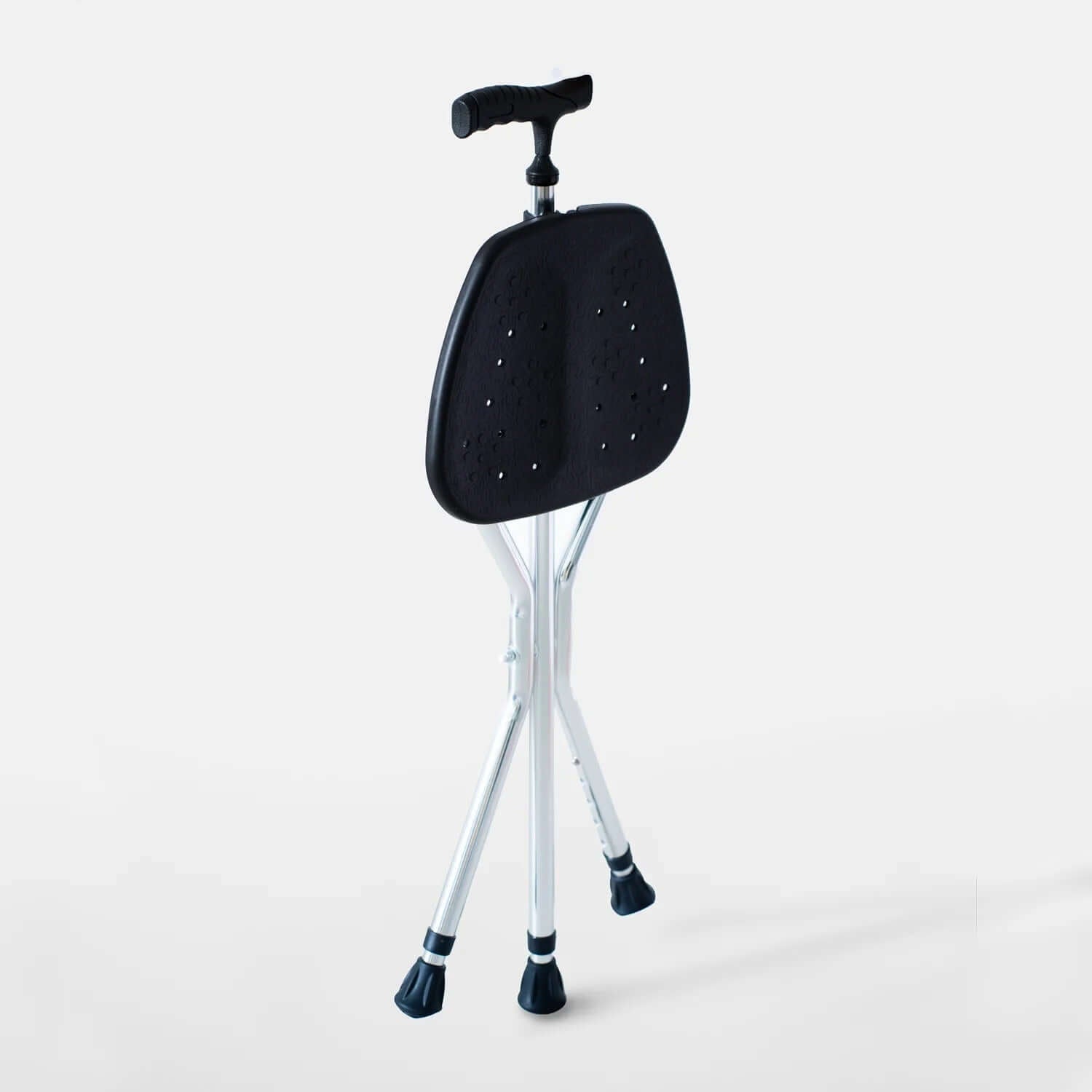 Crossing Folding Walking Stick With Seat featuring adjustable height and sturdy resting seat.