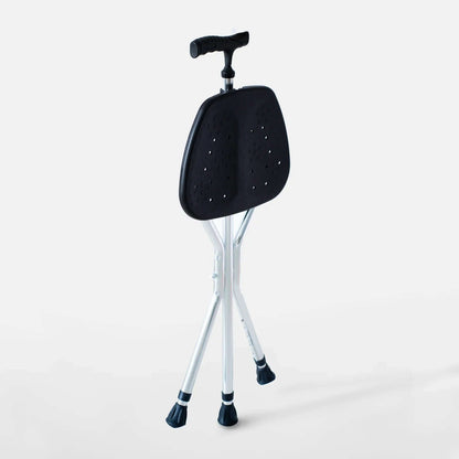 Crossing Folding Walking Stick With Seat featuring adjustable height and sturdy resting seat.