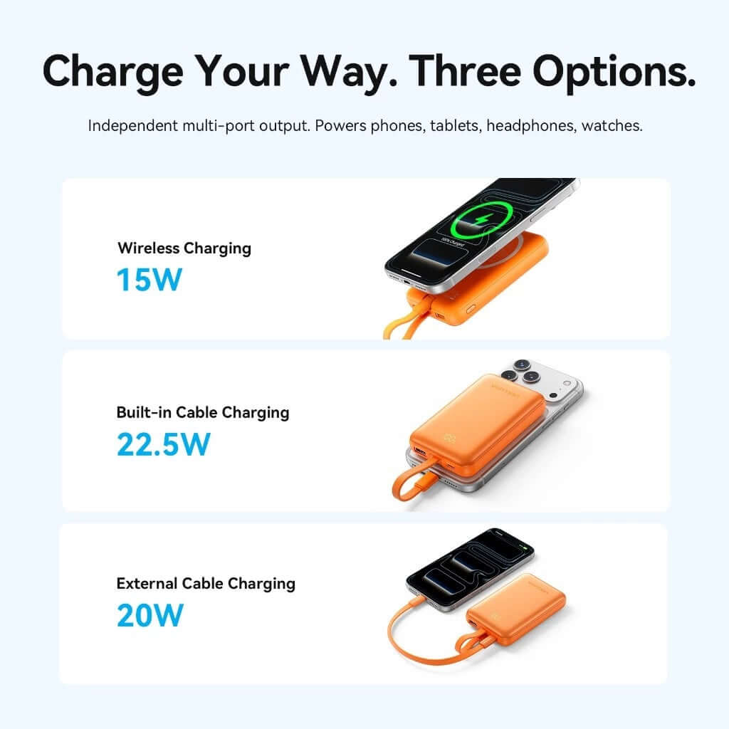 Vention CCC 10000mah Magnetic Wireless Power Bank With Cable showcasing wireless and cable charging options.