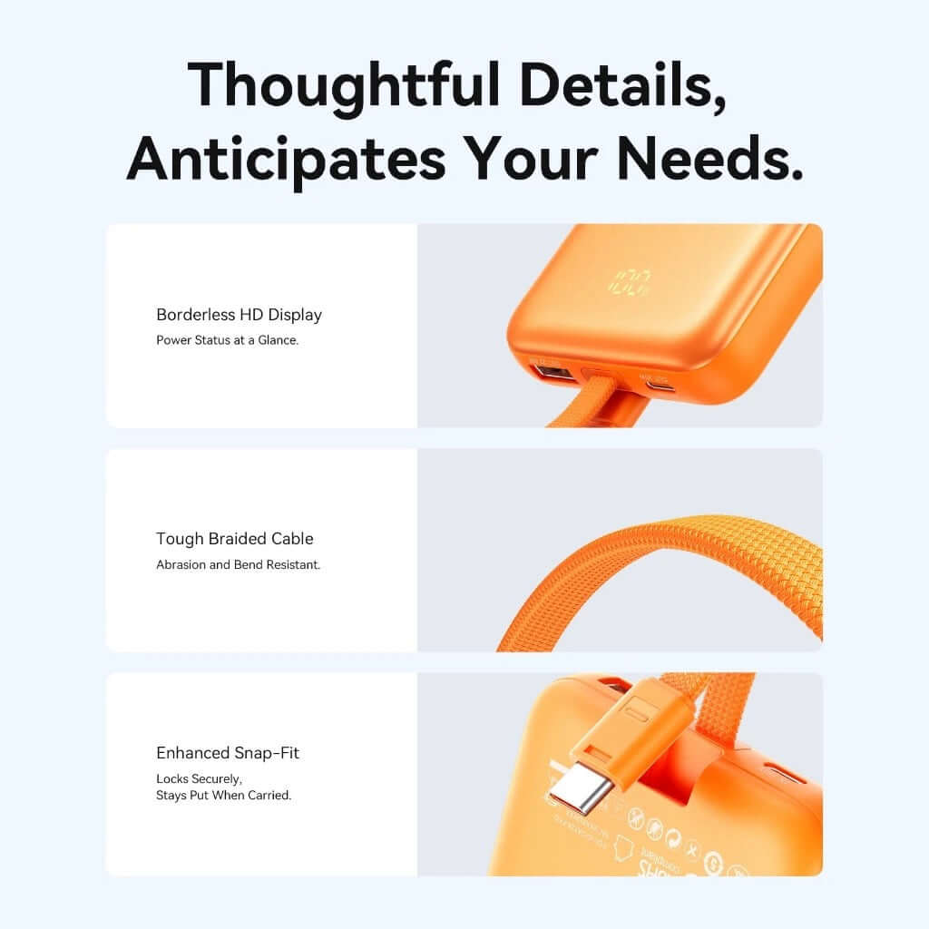 Vention CCC 10000mah Magnetic Wireless Power Bank With Cable features borderless HD display, braided cable, and snap-fit design.