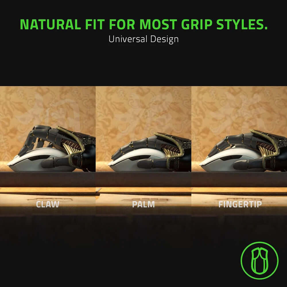 Razer Orochi V2 Wireless Gaming Mouse natural fit for most grip styles: claw, palm, fingertip.
