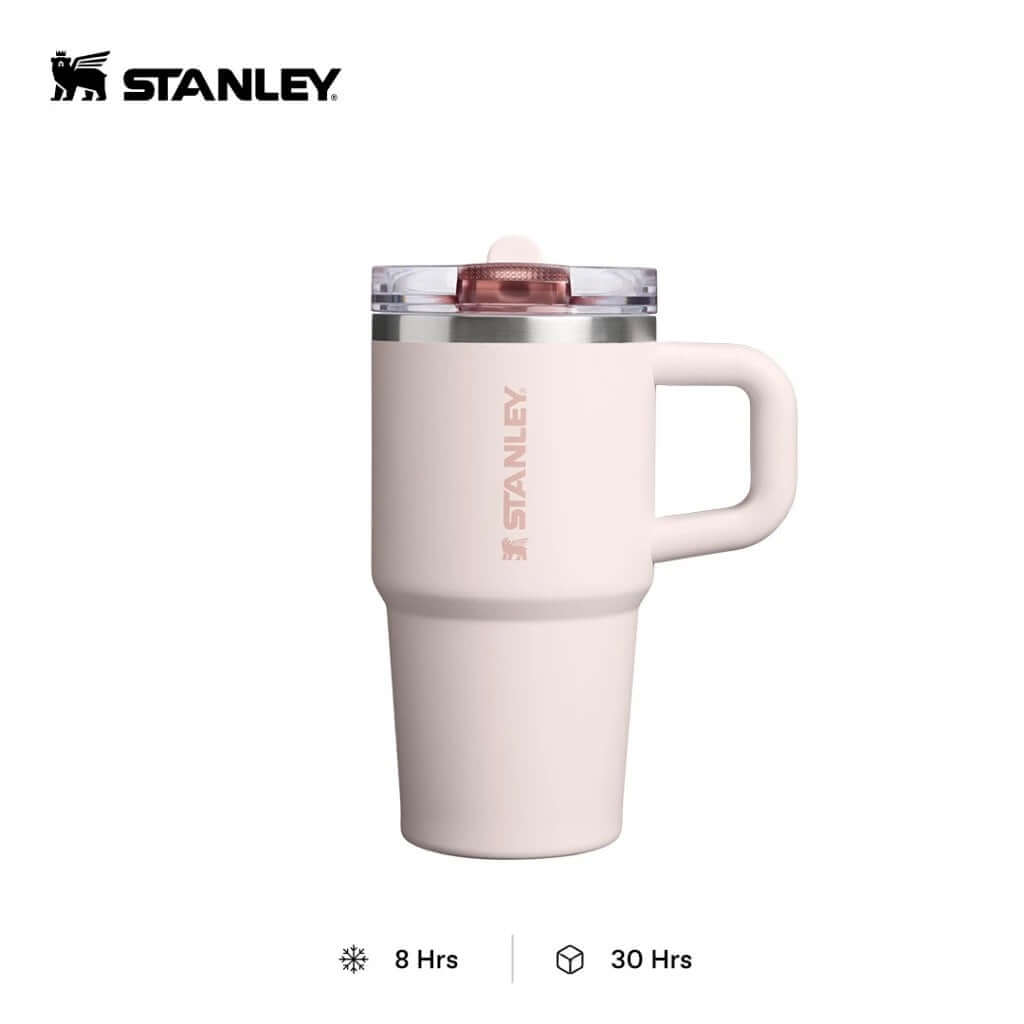 STANLEY The 20oz Quencher ProTour Flip Straw Tumbler with a soft pink finish and flip straw lid.