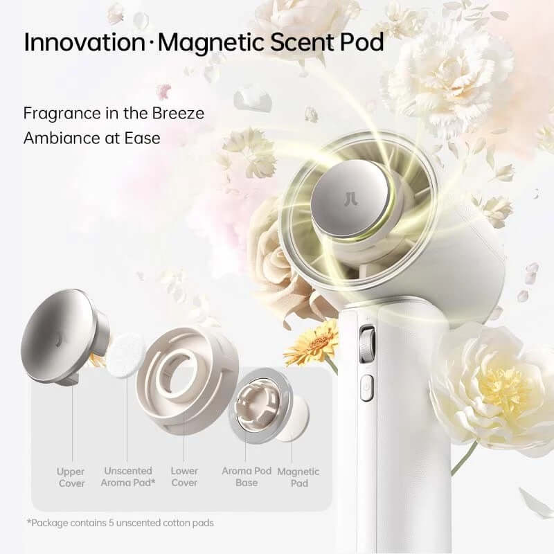 JisuLife Handheld Fan Pro 1 Mini with magnetic scent pod for fragrance and ambiance enhancement.