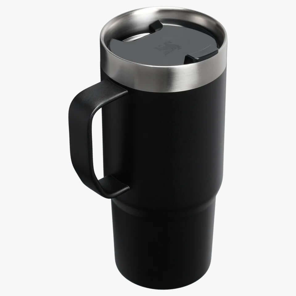 STANLEY The 16oz Everyday Suburban Mug with a black finish and a secure lid, ideal for corporate gifts.