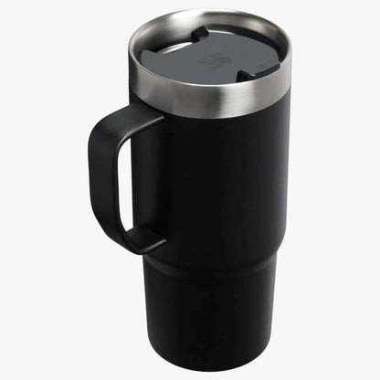 STANLEY The 16oz Everyday Suburban Mug with a black finish and a secure lid, ideal for corporate gifts.