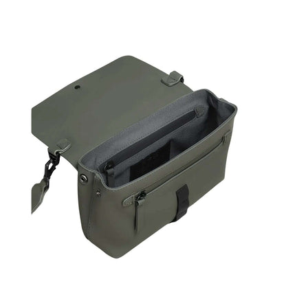 Gaston Luga Splash Crossbody Bag interior view with organized zipped pockets and adjustable strap.