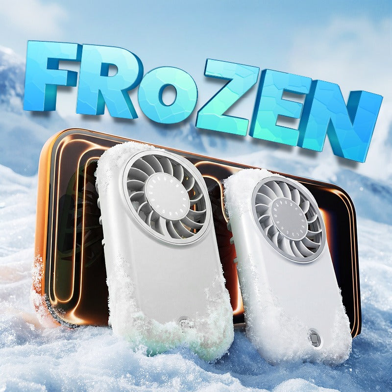 Typhoon Mini Turbo Fan displayed in a winter setting with frost, showcasing its cooling effect.