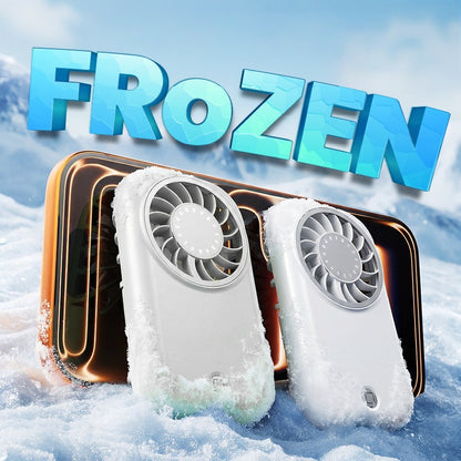 Typhoon Mini Turbo Fan displayed in a winter setting with frost, showcasing its cooling effect.
