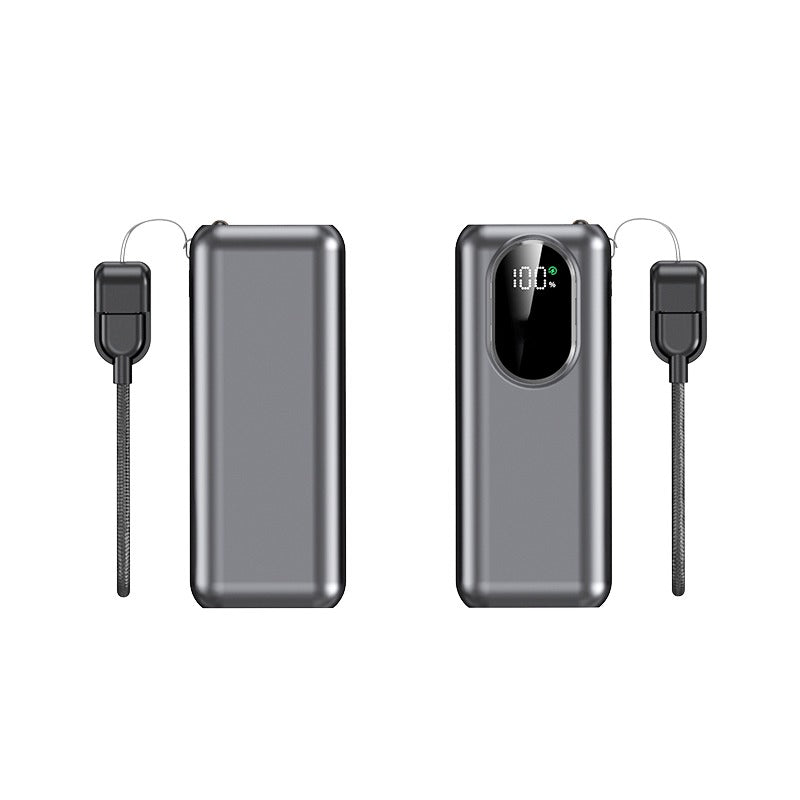Quickpower World Mini Powerbank With LED Torch Light 10000MAH in gun metal dark grey with digital display.